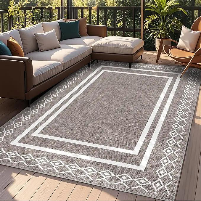 Outdoor Patio Rug, Outside Rectangular Carpet, Moroccan Geometric Rugs, Washable Large Indoor Outdoor Rug 8x10 Mats for RV, Picnic, Backyard, Deck, Balcony, Porch, Beach by GreenHaven Gardens