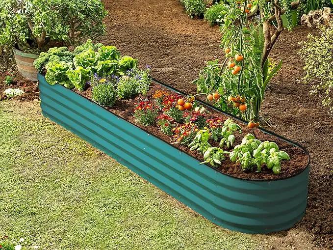 Galvanized Raised Garden Beds Outdoor // 8×2×1 ft Planter Raised Beds for Gardening, Vegetables, Flowers // Large Metal Garden Box (Turquoise) // Patented Tool-Free Design by GreenHaven Gardens