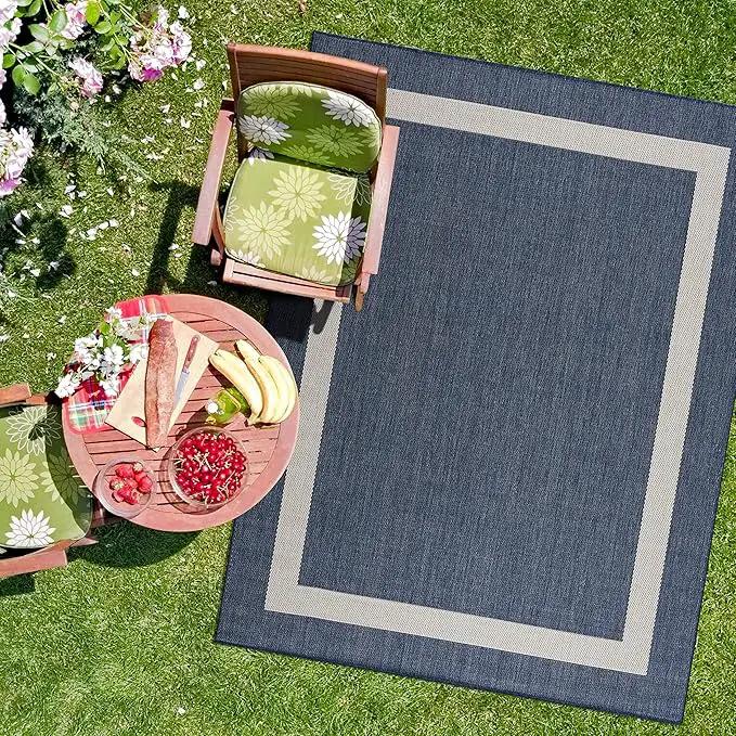 CAMILSON Outdoor Rug 9x12, Large Modern Outside Rugs for Patios Porches Waterproof Durable Washable Non-Shedding, Easy-to-Clean Indoor Outdoor Area Carpet (9 x 12, Bordered - Blue/White) by GreenHaven Gardens