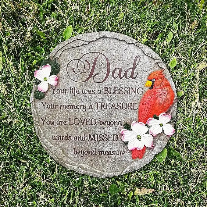 INSPIAMZUE Dad Memorial Stone - Cardinal Memorial Garden Stone Sympathy Gift for Loss in Loving Memory of Dad in Heaven - Remembrance of Father Bereavement Keepsake Gift TNS1 by GreenHaven Gardens