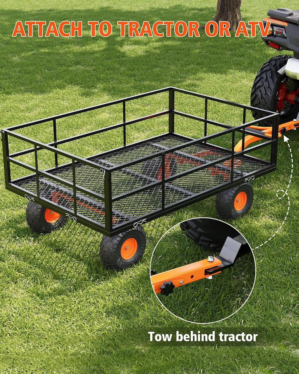 Heavy Duty Steel Garden Cart, 1200 LBS Capacity 3 in 1 Pullable Garden Wagon with 13" Wheels, for Gardening Soil, Tools, and Plant Transport by GreenHaven Gardens