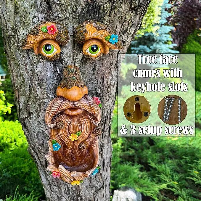 Mood Lab Tree Face Decor - Outdoor Tree Bird Feeder - Old Man Tree Face Decoration - Tree Garden Hugger - Yard Art Statues by GreenHaven Gardens