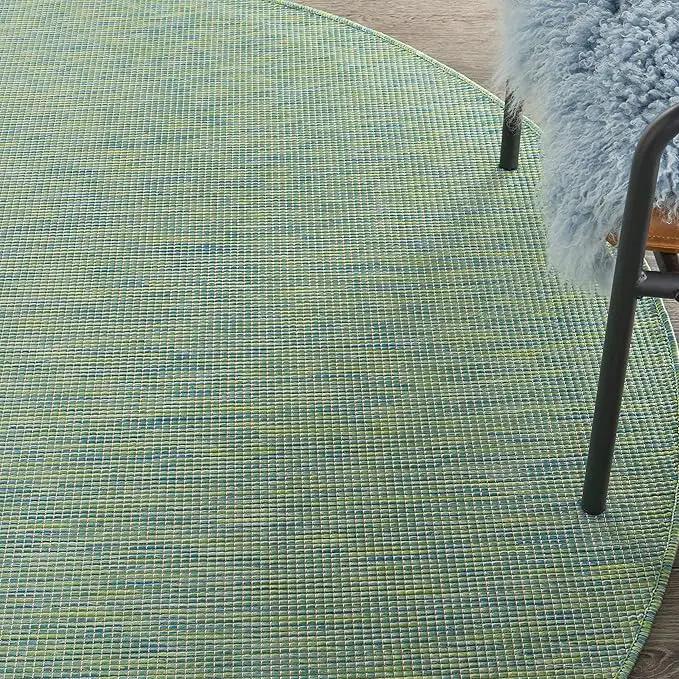 Nourison Positano Indoor/Outdoor Blue/Green 6' x Round Area Rug, Easy Cleaning, Non Shedding, Bed Room, Living Room, Dining Room, Backyard, Deck, Patio (6 Round) by GreenHaven Gardens