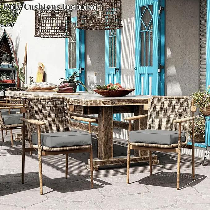 Patio Chair Cushions 19 X 19 X 4 Inch Waterproof Outdoor Seat Cushions for Patio Furniture, Outdoor Sofa Couch Pads with Ties & Handle, Set of 2, Light Grey by GreenHaven Gardens
