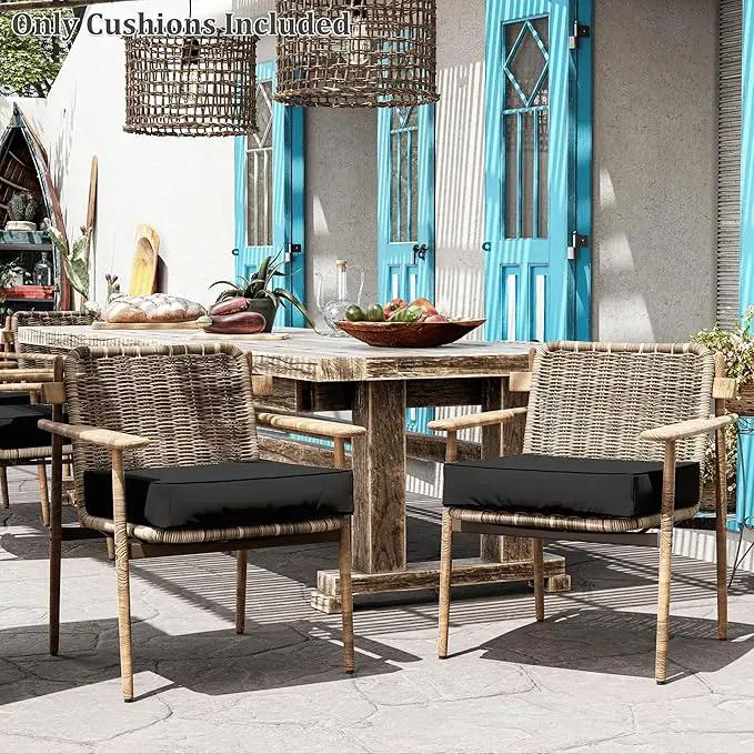 Patio Chair Cushions 24 X 24 X 5 Inch Waterproof Outdoor Seat Cushions for Patio Furniture, Outdoor Sofa Couch Pads with Ties & Handle, Set of 2, Black by GreenHaven Gardens