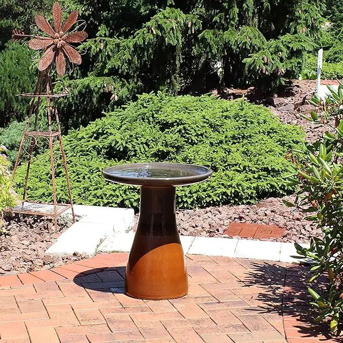 Sunnydaze 21" H Ceramic Bird Bath for Outside - Hand-Painted Outdoor Bird Bath Bowl, UV/Frost-Resistant Finish - Dusty Rose - Classic Pedestal by GreenHaven Gardens