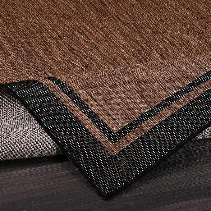 CAMILSON Indoor Outdoor Rug, 9x12 Bordered Nut Brown Black Modern Area Rugs for Indoor and Outdoor Patios, Kitchen and Hallway Mats, Washable Porch Deck Outside Carpet (Border Nut Brown Black, 9 x 12) by GreenHaven Gardens