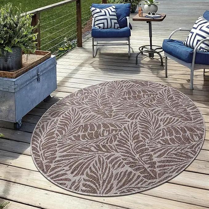Keen Home Design Terrace Outdoor Round Rug - 5ft Round Washable Indoor/Outdoor Rug for Patio, Kitchen, Balcony, Beach, Garden, Deck and Porch, Size: 5'3" Round by GreenHaven Gardens