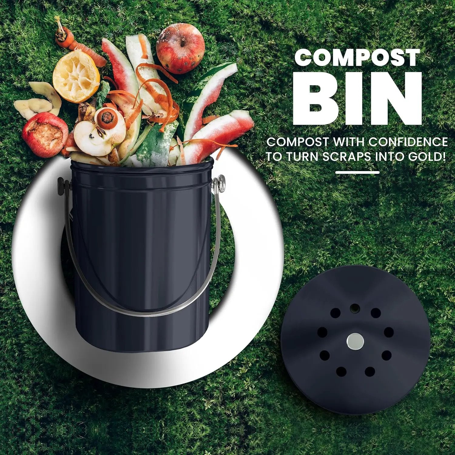 Utopia Kitchen Compost Bin for Kitchen Countertop, 1.3 Gallon Compost Bucket for Kitchen with Lid, Includes 1 Spare Charcoal Filter (Dark Purple) by GreenHaven Gardens