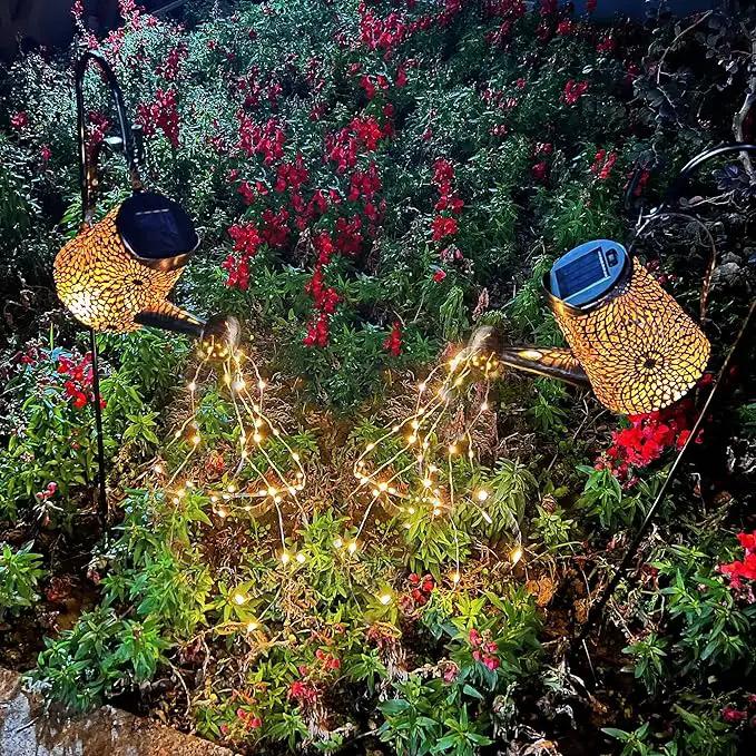 Glintoper 2 Pack Outdoor Solar Watering Can Garden Lights, Metal Waterfall Figurine Lights with Shepherd Hook, Decorative Yard Art for Mom, Mothers Day Ideal Gifts, for Patio Walkway Pathway Lawn by GreenHaven Gardens