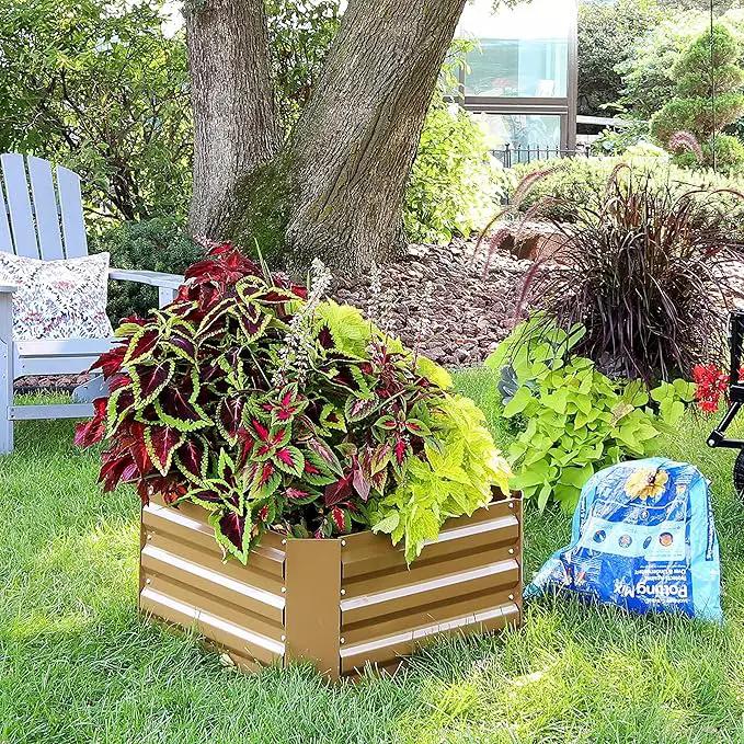 Sunnydaze 11.75" H Raised Metal Garden Bed - Galvanized Raised Garden Bed Outdoor for Vegetables and Flowers - Brown - Square by GreenHaven Gardens