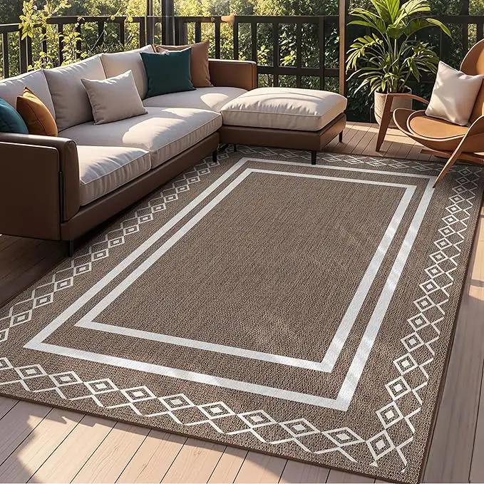 Outdoor Patio Rug, Outside Rectangular Carpet, Moroccan Geometric Rugs, Washable Large Indoor Outdoor Rug 8x10 Mats for RV, Picnic, Backyard, Deck, Balcony, Porch, Beach by GreenHaven Gardens