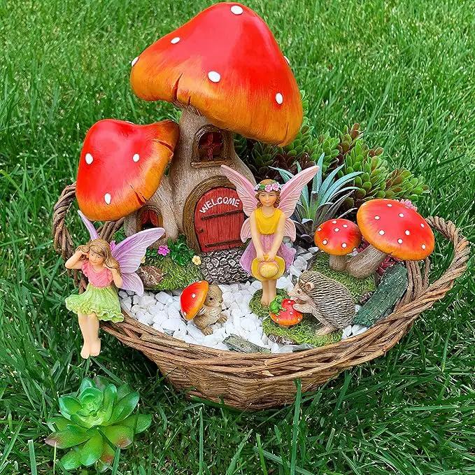 Mood Lab Fairy Garden - Mushroom House Set of 6 pcs - Miniature Figurines & Accessories Kit - for Outdoor or House Decor by GreenHaven Gardens