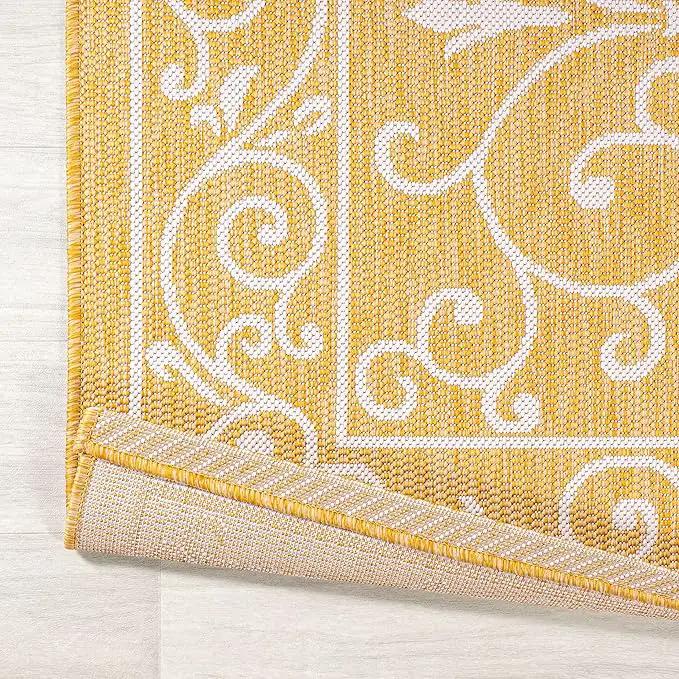 JONATHAN Y SMB106L-3 Charleston Vintage Filigree Textured Weave Indoor Outdoor Area Rug, Classic Traditional Easy-Cleaning,Bedroom,Kitchen,Backyard,Patio,Non Shedding, 3 X 5, Yellow/Cream by GreenHaven Gardens