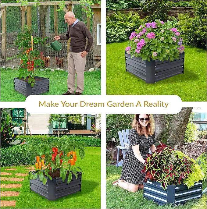 Sunnydaze 11.75" H Raised Metal Garden Bed - Galvanized Raised Garden Bed Outdoor for Vegetables and Flowers - Dark Gray - Square by GreenHaven Gardens
