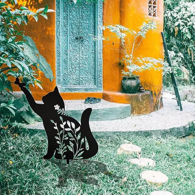 Metal Black Cat Stake Garden Garden Statue, Yard Decoration Art Lawn, Cat Gifts for Cat Lovers, Outdoor Home Decoration Metal Animal Statue by GreenHaven Gardens