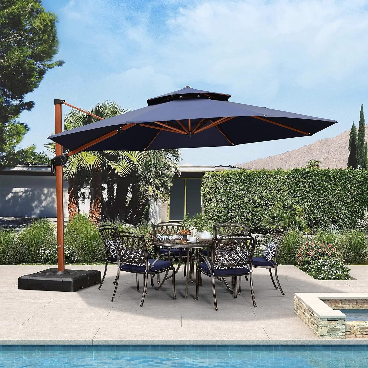 PURPLE LEAF 13ft Patio Umbrella Outdoor Round Umbrellas Large Cantilever Umbrella Windproof Offset Umbrellas Heavy Duty Sun Umbrella for Garden Deck Pool Patio, Navy Blue by GreenHaven Gardens