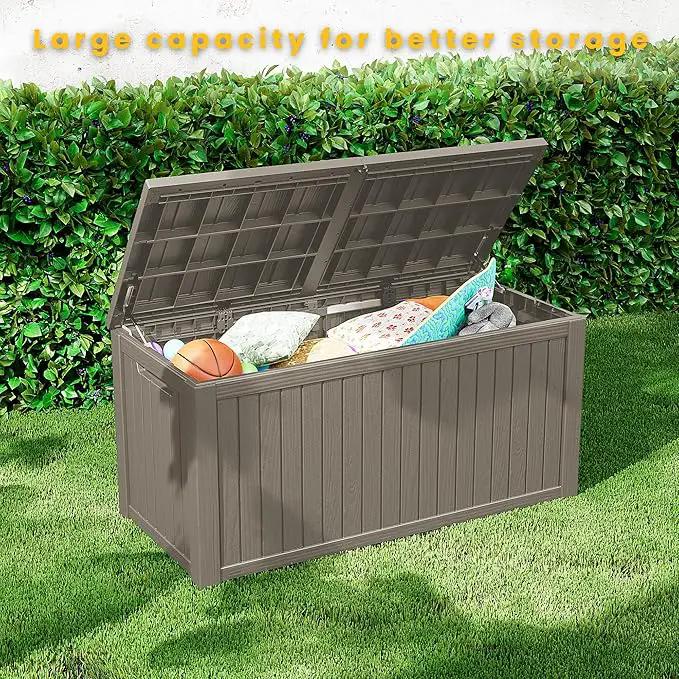 200 Gallon Outdoor Storage Box Waterproof Lockable Resin Deck Box Large, Patio Storage Bin for Pool Accessories Cushion Furniture, Garden Tools, UV-Resistant Outside Delivery Grey by GreenHaven Gardens