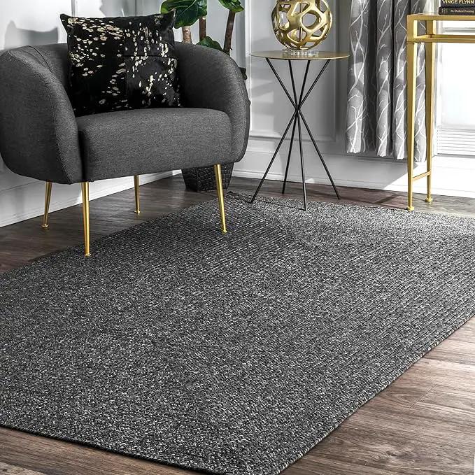 nuLOOM 3' x 5' Solid Hand Braided Indoor/Outdoor Area Rug, Pet-Friendly, High Traffic, Weather Resistant, for Patio, Balcony, Bedroom, Living, Dining Room, Wynn Charcoal by GreenHaven Gardens