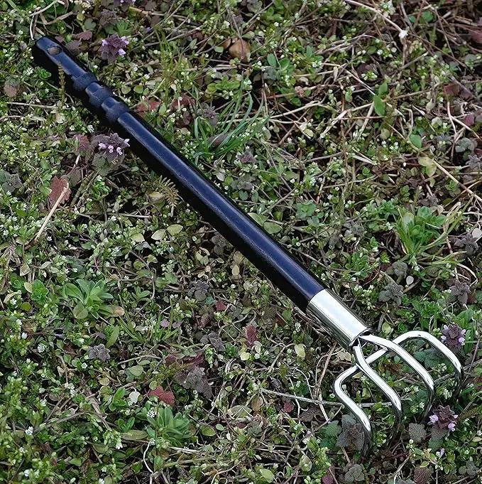 Japanese Garden Rake Cultivator Long Handle 19" Heavy Duty Japanese Steel 4 Claw Wood Handle, Made in Japan, Hand Cultivator Tool for Digging, Weeding, Cultivating, Silver by GreenHaven Gardens