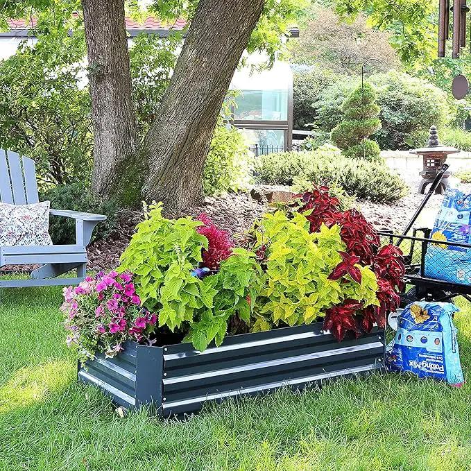 Sunnydaze 11.75" H Raised Metal Garden Bed - Galvanized Raised Garden Bed Outdoor for Vegetables and Flowers - Dark Gray - 4' x 2' Rectangle by GreenHaven Gardens