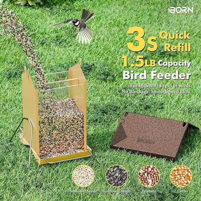 iBorn Bird Feeders for Outdoors,Bird House Feeder with Weatherproof Metal Roof & 8 Drain Holes,Fully Detachable Birdfeeder Design,Easy Clean & Refill,Chew-Proof PC Windows,1.5 Lbs Capacity,Coffee Roof by GreenHaven Gardens