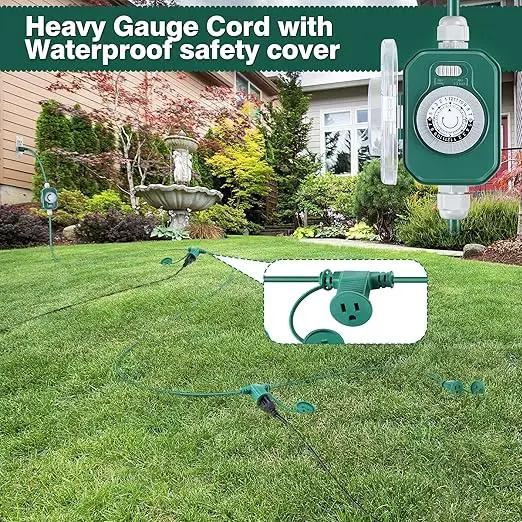 Feekoon 20 FT Extension Cord Splitter with Timer and 3 Outlet Plug, 16awg SJTW Outdoor Extension Cord with Multi Outlet Safety Cover for Holiday Lights Garden Patio Christmas Outdoor Decorations by GreenHaven Gardens