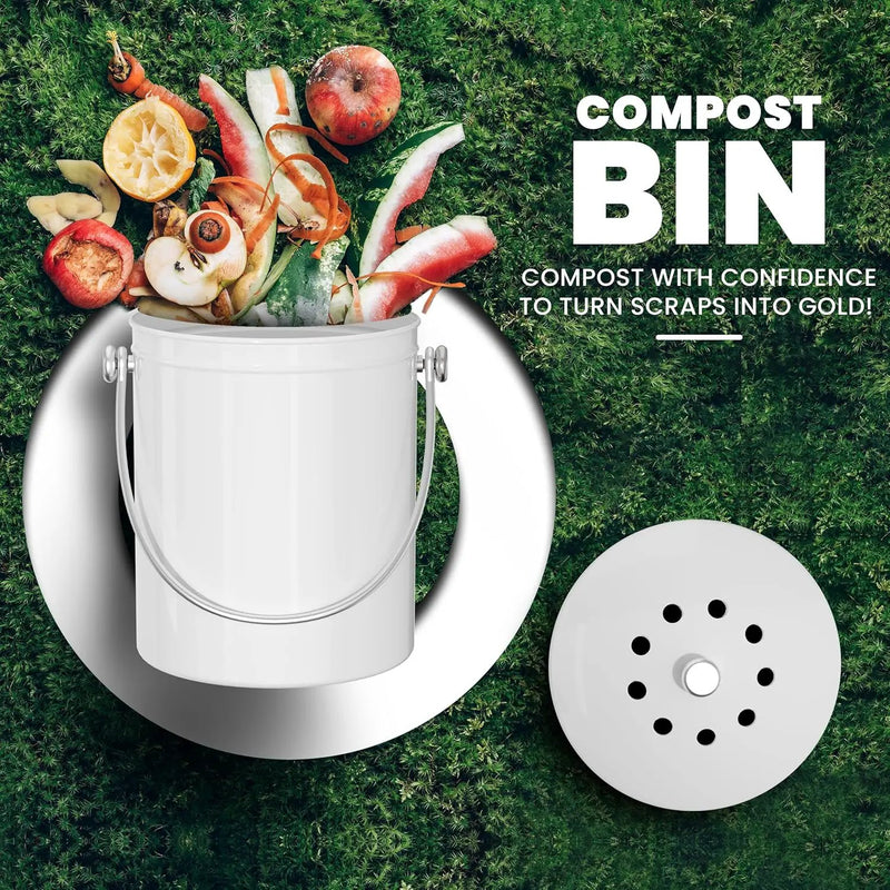 Utopia Kitchen Compost Bin for Kitchen Countertop, 1 Gallon Compost Bucket for Kitchen with Lid, Includes 1 Spare Charcoal Filter (White) by GreenHaven Gardens