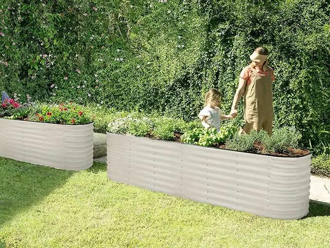 Galvanized Raised Garden Beds Outdoor // 8×2×2 ft Planter Raised Beds for Gardening, Vegetables, Flowers (White) // Large Metal Garden Box // Patented Tool-Free Design by GreenHaven Gardens