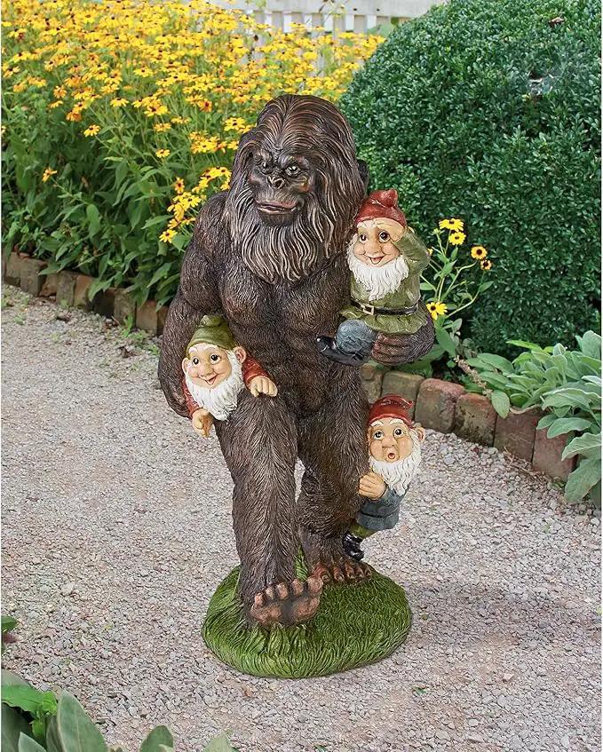 Design Toscano Schlepping the Garden Gnomes Bigfoot Yeti Indoor/Outdoor Garden Statue, 16 Inch Tall, Cast Stone Resin, Painted Full Color Finish by GreenHaven Gardens