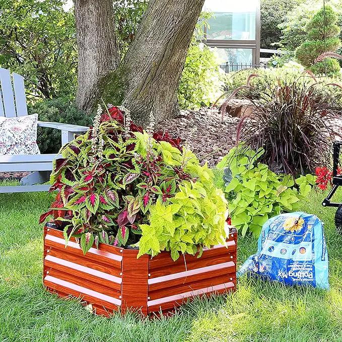 Sunnydaze 11.75" H Raised Metal Garden Bed - Galvanized Raised Garden Bed Outdoor for Vegetables and Flowers - Woodgrain - Square by GreenHaven Gardens