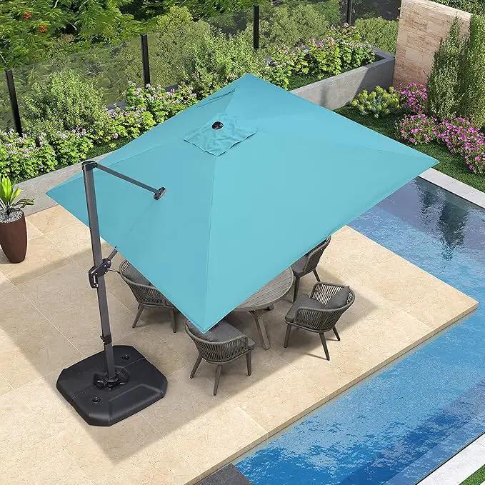 PURPLE LEAF Patio Umbrella with Base 10 Feet Outdoor Cantilever Square Umbrella Aluminum Offset Umbrella with 360-degree Rotation for Garden Deck Pool Patio, Turquoise Blue by GreenHaven Gardens