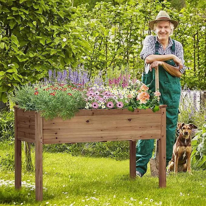 Yaheetech 1pc Raised Garden Bed 48x24x30in Elevated Wooden Horticulture Planter Box with Legs Standing Growing Bed for Gardening/Backyard/Patio/Balcony, Dark Brown by GreenHaven Gardens