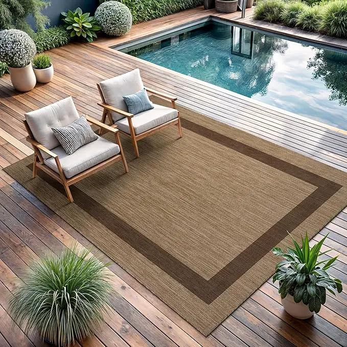 CAMILSON Outdoor Rug 5x7 - Modern Outside Rugs for Patios Porches Waterproof Durable Washable Non-Shedding, Easy-to-Clean Indoor Outdoor Area Carpet (5 x 7, Bordered - Jute) by GreenHaven Gardens