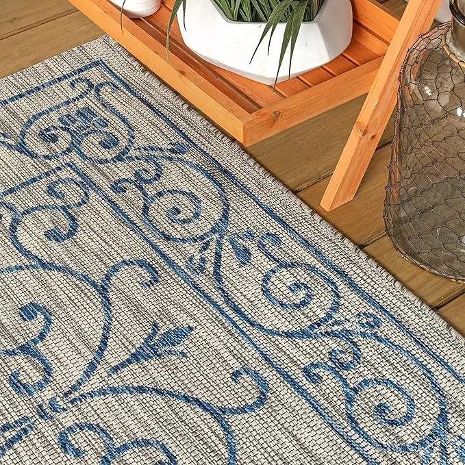 JONATHAN Y SMB106C-9 Charleston Vintage Filigree Textured Weave Indoor Outdoor Area Rug Classic Coastal Easy Cleaning Bedroom Kitchen Backyard Patio Non Shedding, 9 X 12, Gray/Navy by GreenHaven Gardens