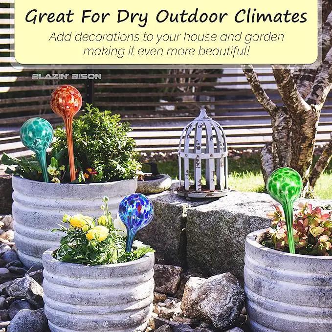 Blazin Indoor Plant Watering Globes | Automatic Self Water Bulbs | Aqua Water Globe | Decorative Hand-Blown Glass | 4pc Deluxe Set (Large) by GreenHaven Gardens