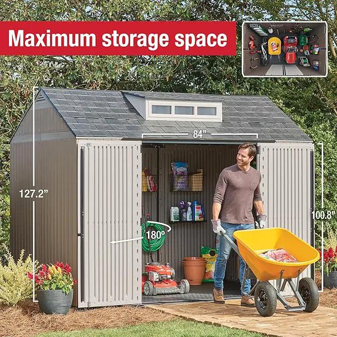 Rubbermaid Extra Large Resin Outdoor Storage Shed With Floor (7 x 10.5 Ft.) Weather Resistant Brown Organization for Home/Lawn Mower/Backyard Equipment/Bike Storage/Pool Supplies by GreenHaven Gardens