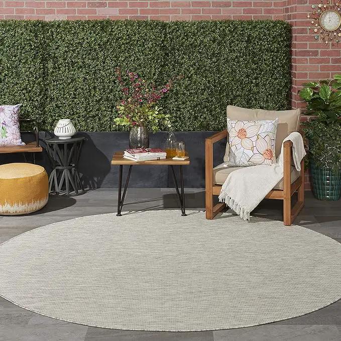 Nourison Home Positano 8' x Round Light Gray Fabric Modern Area Rug (8' Round) by GreenHaven Gardens