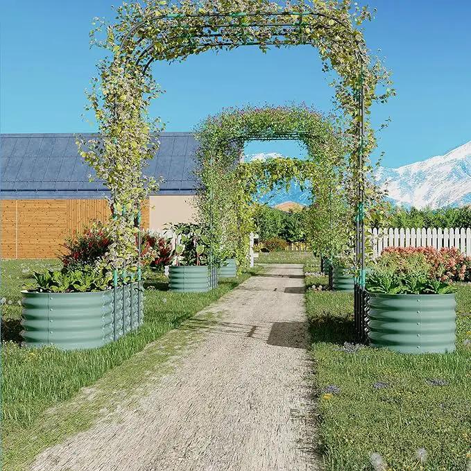Galvanized Raised Garden Bed with 96" Tall Vertical Arch Trellis – Expandable Rust-Resistant Planter Box for Outdoor Plants, Flowers, Herbs & Vines – Includes Plant Clips, Drainage Netting,Green by GreenHaven Gardens