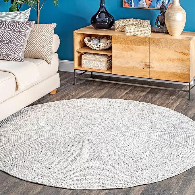 nuLOOM 8' Round Solid Hand Braided Indoor/Outdoor Area Rug, Pet-Friendly, High Traffic, Weather Resistant, for Patio, Balcony, Bedroom, Living, Dining Room, Wynn Ivory by GreenHaven Gardens