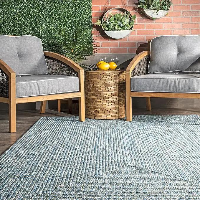 nuLOOM 3' x 5' Solid Hand Braided Indoor/Outdoor Area Rug, Pet-Friendly, High Traffic, Weather Resistant, for Patio, Balcony, Bedroom, Living Room, Dining Room, Wynn Aqua by GreenHaven Gardens