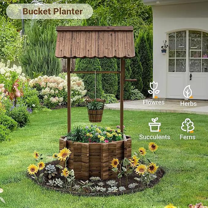 UDPATIO Wishing Wells for Yard, Large Wooden Wishing Well Planter for Outdoors, Upgrade Wishing Well with 4 Reinforced Rod & Hanging Bucket for Garden Patio Lawn Backyard Home Decor by GreenHaven Gardens