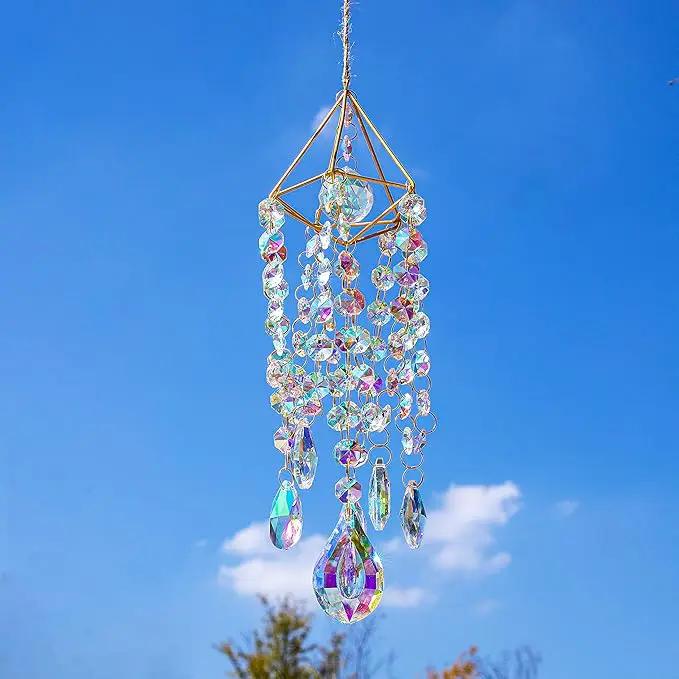 HDCRYSTALGIFTS Crystal Suncatchers for Window Hanging Wind Chime Style Garden Sun Catchers with Crystals Rainbow Maker Indoor Outdoor Decor Handmade Gold Plated by GreenHaven Gardens