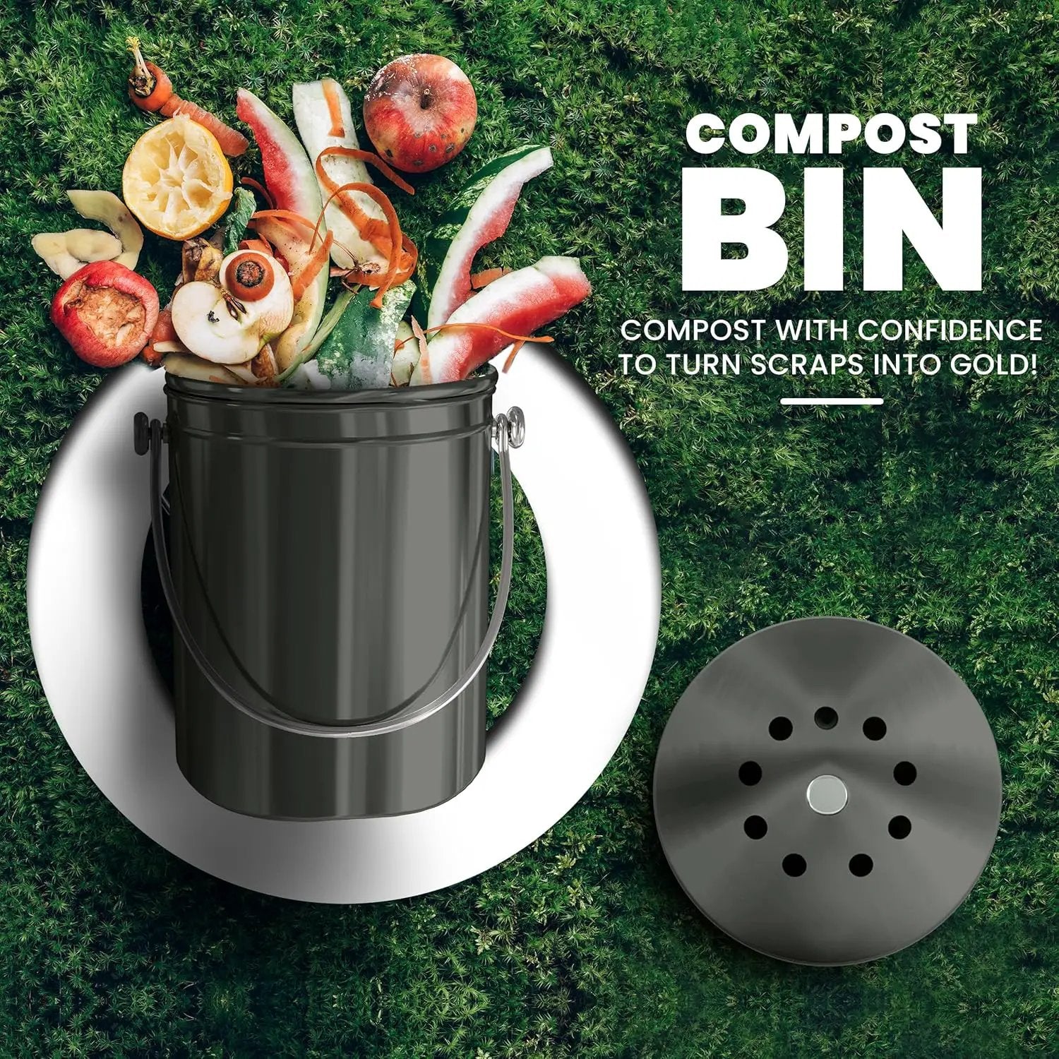 Utopia Kitchen Compost Bin for Kitchen Countertop, 1.3 Gallon Compost Bucket for Kitchen with Lid, Includes 1 Spare Charcoal Filter (Grey) by GreenHaven Gardens