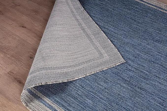 CAMILSON Outdoor Rug, 9x12 Bordered Navy Blue Gray Modern Large Area Rugs for Indoor and Outdoor Patios, Porches Waterproof Washable Porch Deck Outside Carpet (Bordered Navy, 9 x 12) by GreenHaven Gardens