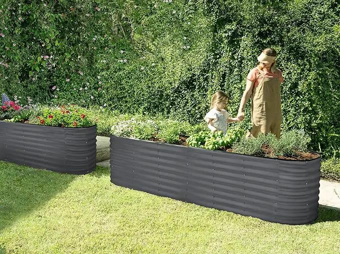 Galvanized Raised Garden Beds Outdoor // 8×2×2 ft Planter Raised Beds for Gardening, Vegetables, Flowers (Gray) // Large Metal Garden Box // Patented Tool-Free Design by GreenHaven Gardens