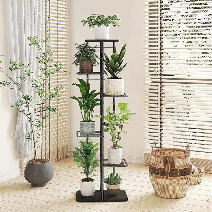 Simple Trending Plant Stand Shelf Indoor Outdoor Waterproof, 6 Tier 7 Potted Heavy Duty Metal Tall Flower Holder for Multiple Corner Display by GreenHaven Gardens