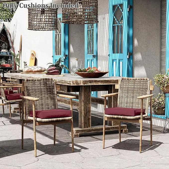 Patio Chair Cushions 17 X 16 X 3 Inch Waterproof Outdoor Seat Cushions for Patio Furniture, Outdoor Sofa Couch Pads with Ties & Handle, Set of 2, Burgundy by GreenHaven Gardens