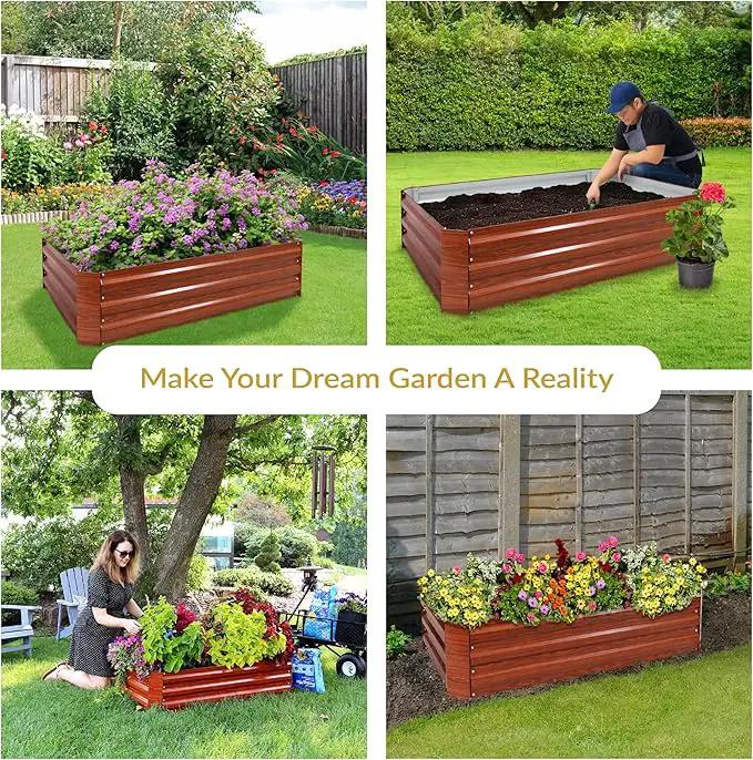 Sunnydaze 11.75" H Raised Metal Garden Bed - Galvanized Raised Garden Bed Outdoor for Vegetables and Flowers - Woodgrain - 4' x 2' Rectangle by GreenHaven Gardens