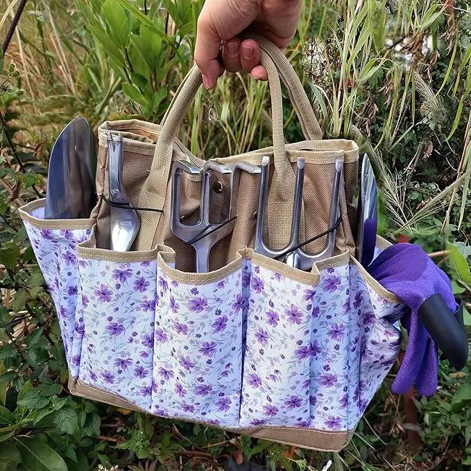 41-Piece Premium Gardening Tool Set, Stainless Steel Heavy Duty Gardening Tool Kit, with Non-Slip Rubber Grip, Storage Tote Bag, Outdoor Hand Tools, Ideal Gardening Gifts for All (Purple Floral) by GreenHaven Gardens